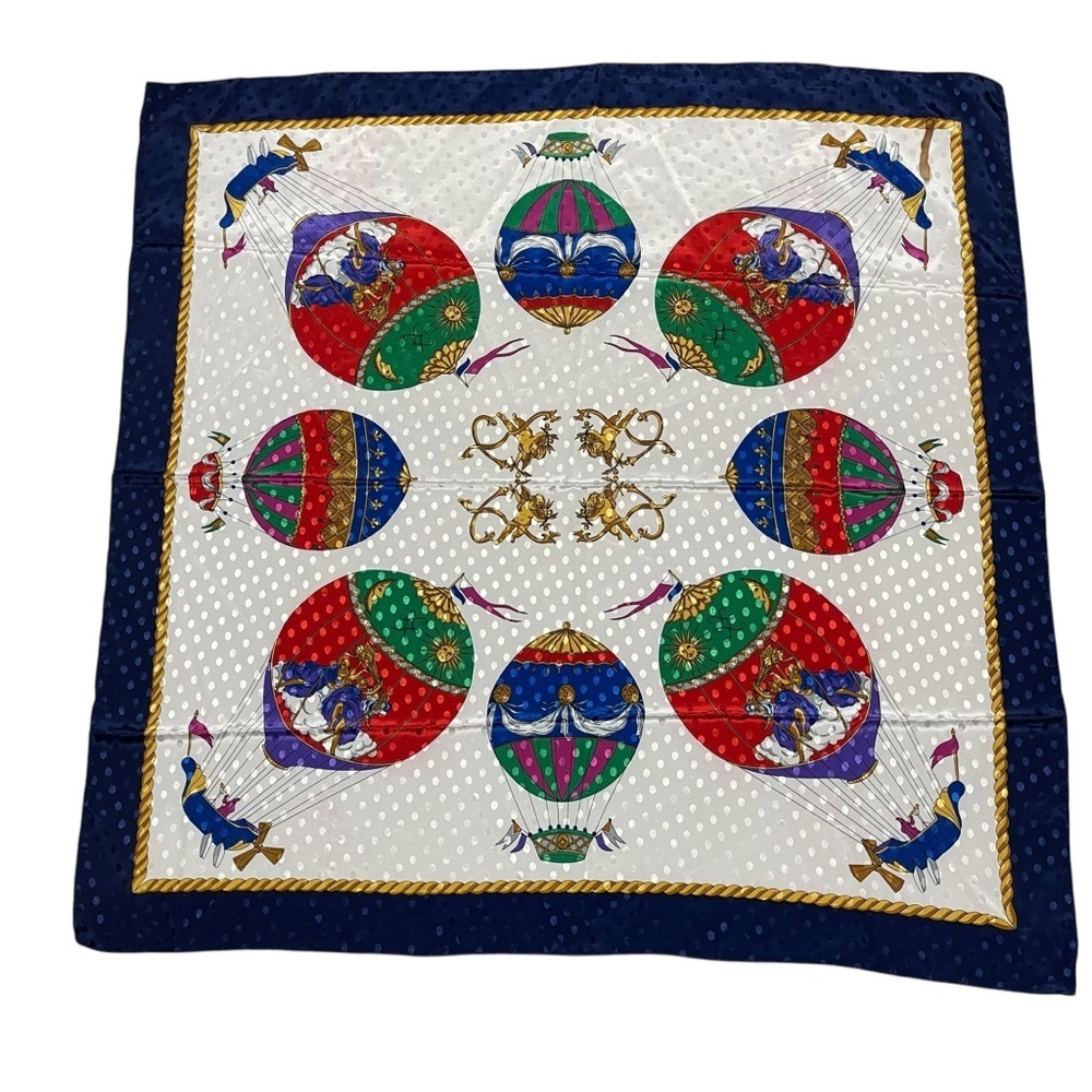 Women's Square Satin Scarf Head Neck Shoulder Tie Hot Air Balloons Blue Red Gold